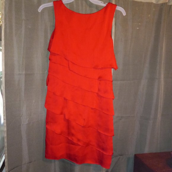 Bright Cherry Red Asymmetrical Ruffled Layered Tank Top Formal Dress - Picture 5 of 6